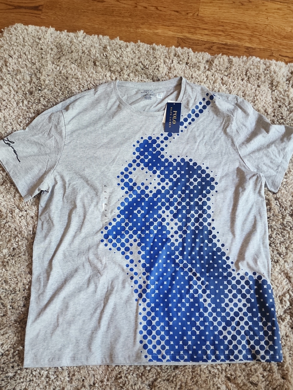 Polo by Ralph Lauren Gray Short Sleeve Tee with Blue Dot Graphic
